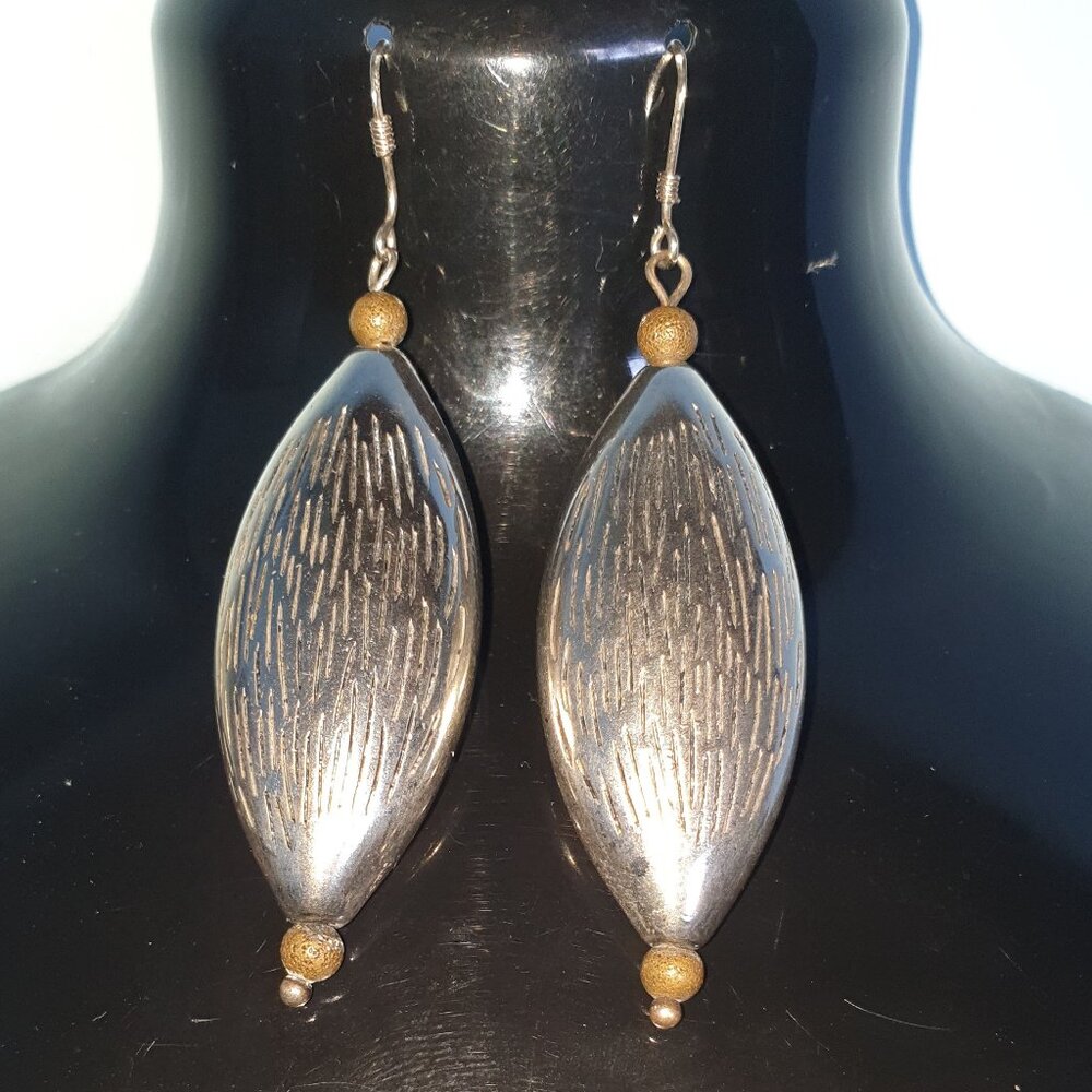Rare Vintage Nature-Inspired Hand Crafted Sterling Silver Seed Pod Earrings